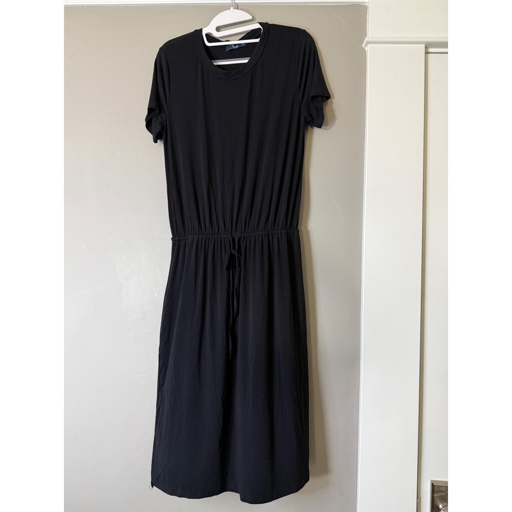 Simier Fariry Black Short Sleeve Drawstring Waist Pocket T-Shirt Midi Dress M